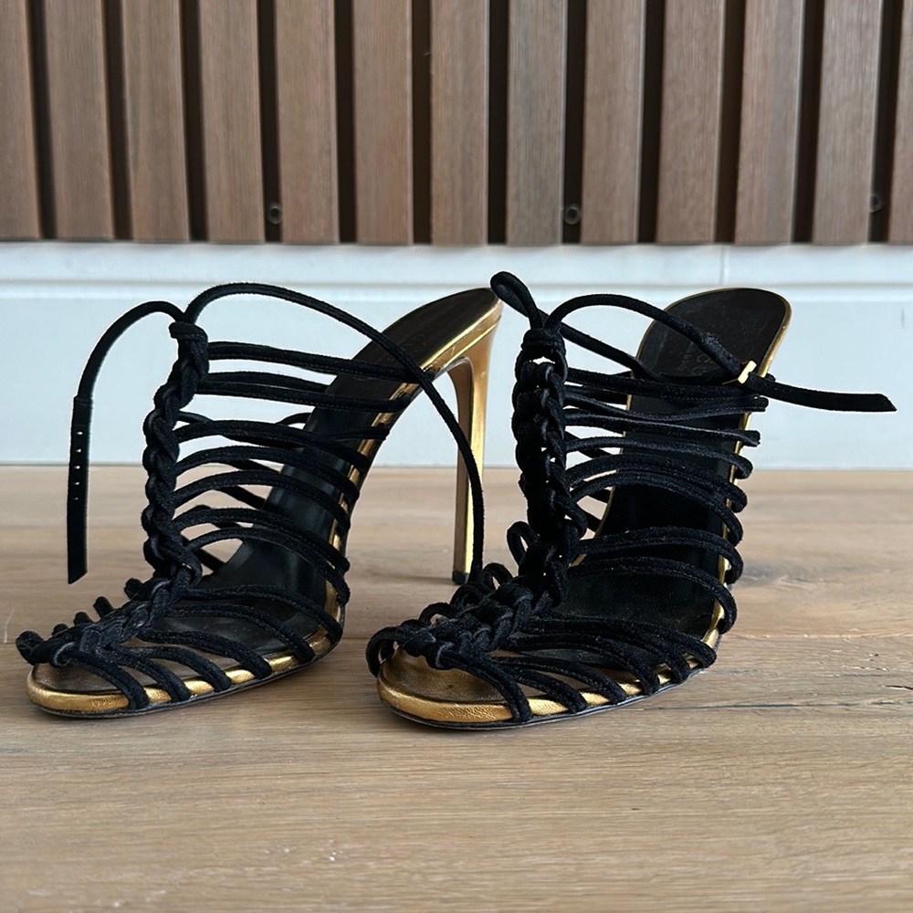 Gucci Slingback Black Suede Sandals (9)